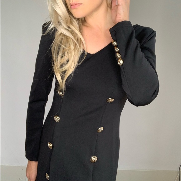 Black Double Silver Button Uniform Band Dress M - Picture 2 of 7